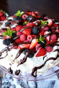 mixed berry dark chocolate pavlova | The Baking Fairy