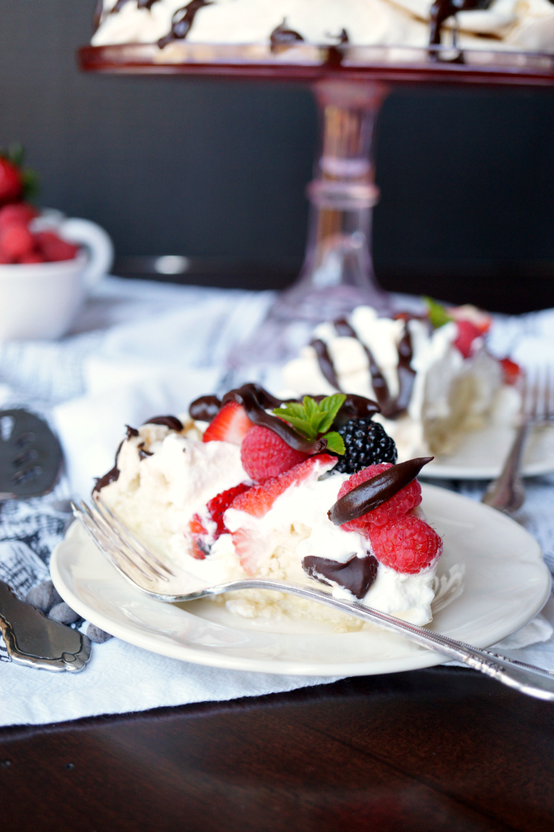 mixed berry dark chocolate pavlova | The Baking Fairy