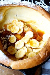 Dutch baby pancake with bananas and coconut caramel | The Baking Fairy