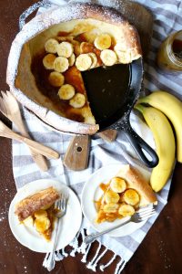 Dutch baby pancake with bananas and coconut caramel | The Baking Fairy