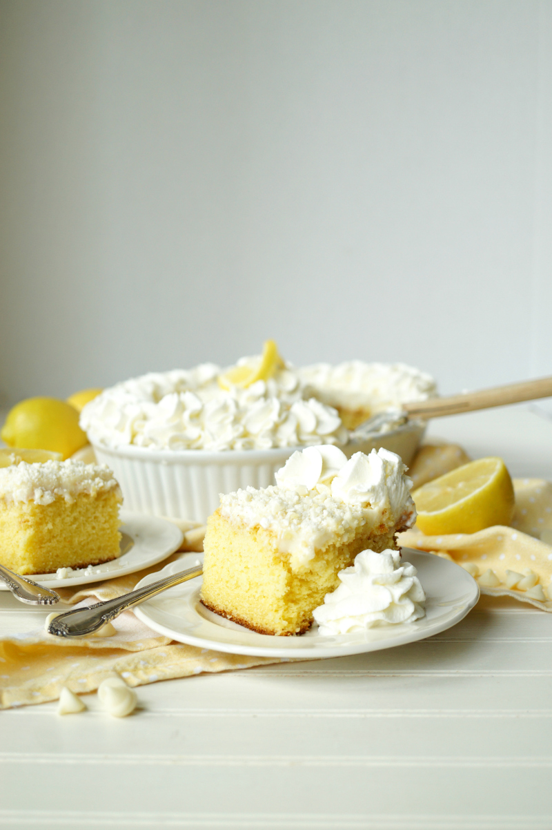 lemon white chocolate poke cake | The Baking Fairy