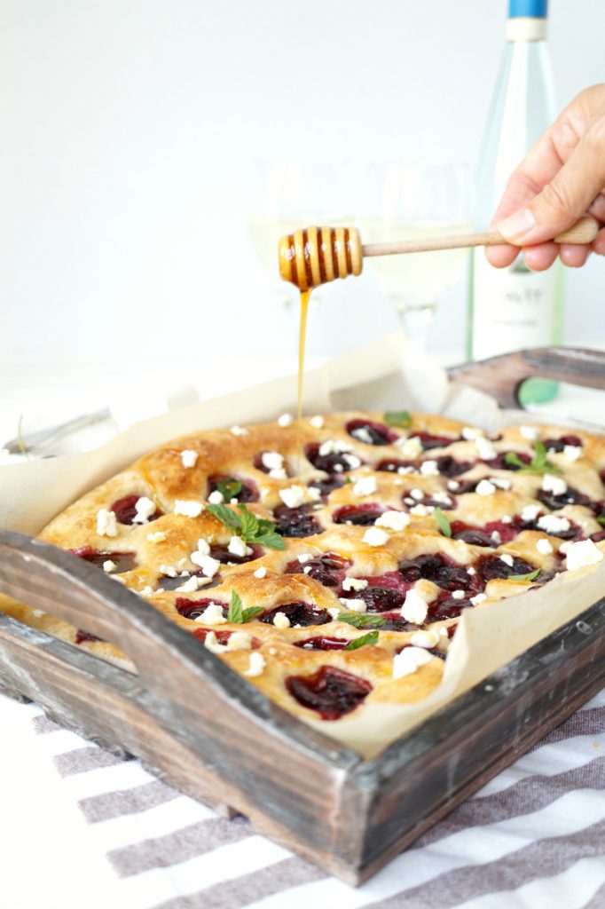 cherry honey goat cheese focaccia | The Baking Fairy #21andup #ad #CavitWines #LoveItShareIt