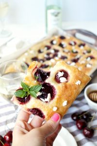 cherry honey goat cheese focaccia | The Baking Fairy #21andup #ad #CavitWines #LoveItShareIt