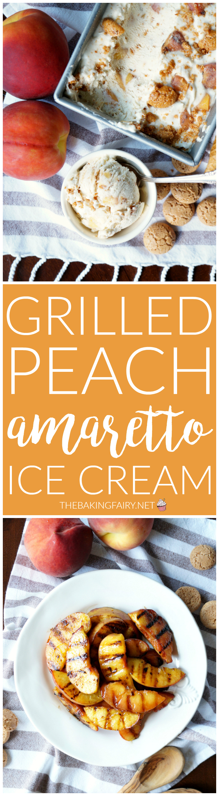 grilled peach & amaretto ice cream | The Baking Fairy