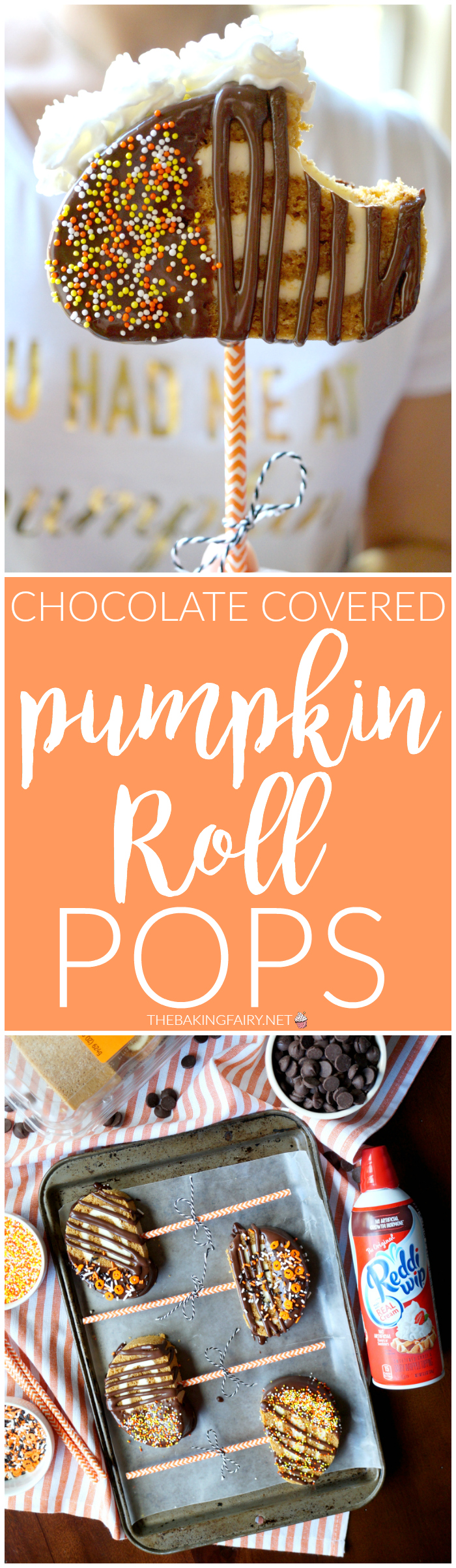 chocolate-covered pumpkin roll pops | The Baking Fairy #reddiforfall #ad