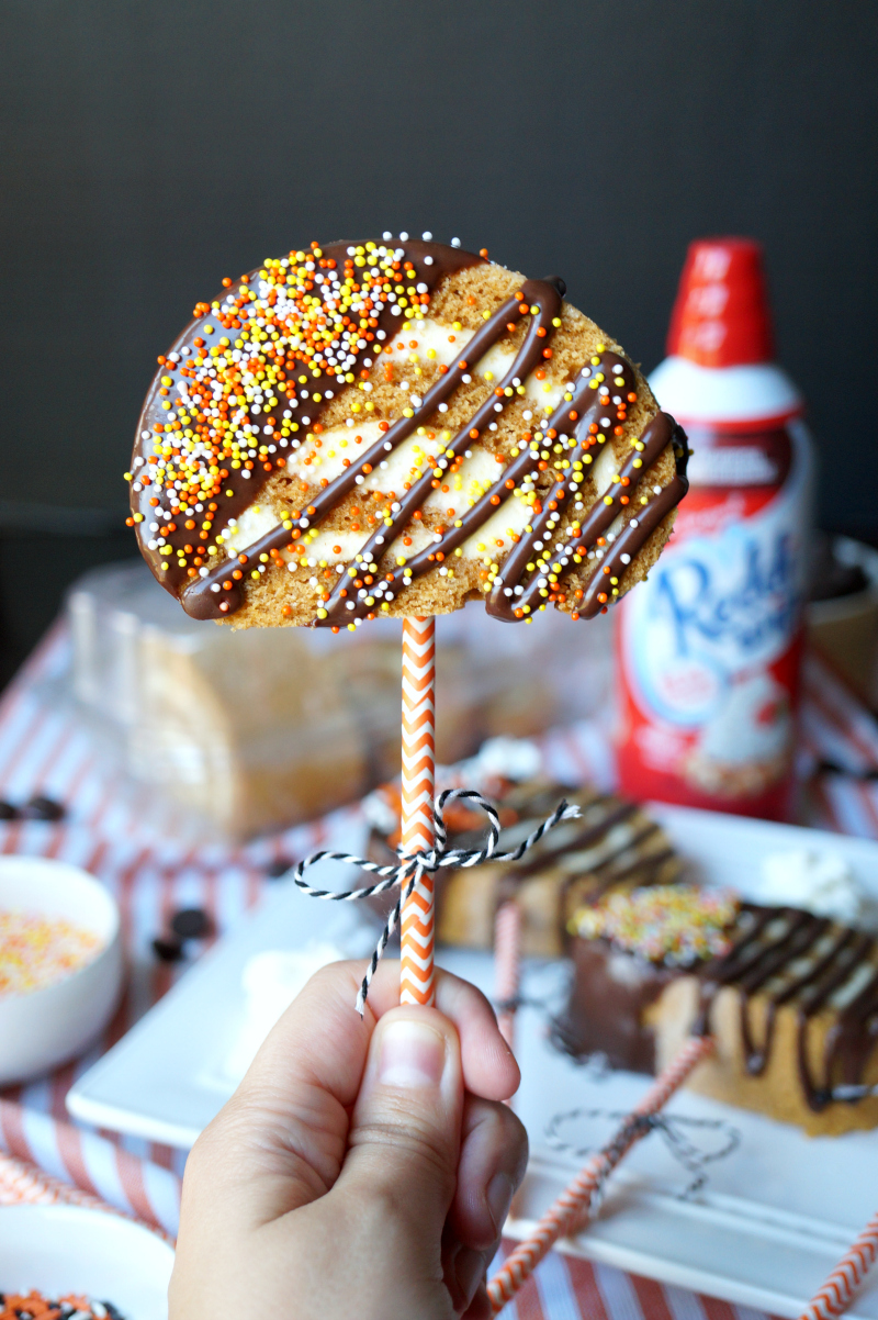 chocolate-covered pumpkin roll pops | The Baking Fairy #reddiforfall #ad