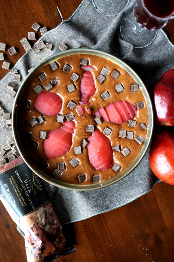 red wine poached pear chocolate cake | The Baking Fairy