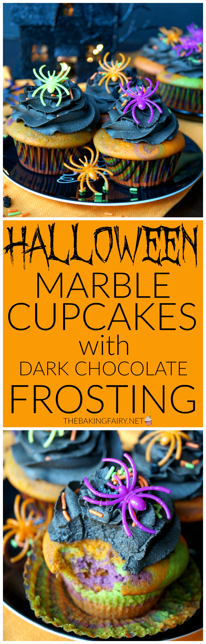 Halloween marble cupcakes with dark chocolate frosting | The Baking Fairy