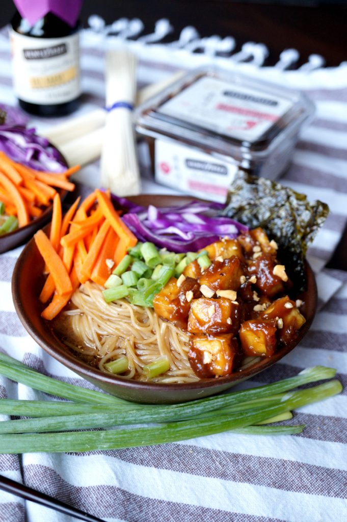 vegan ramen noodle soup with sticky peanut tofu | The Baking Fairy