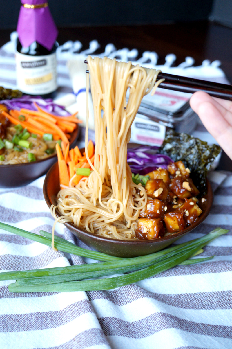 vegan ramen noodle soup with sticky peanut tofu | The Baking Fairy