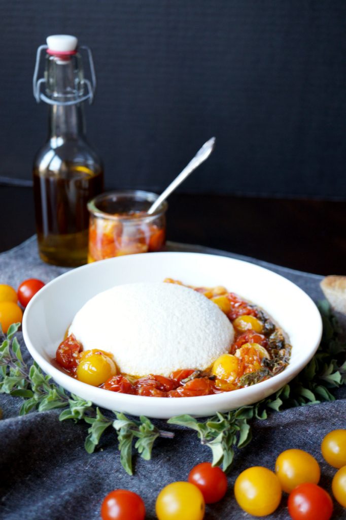 homemade ricotta with tomato garlic confit | The Baking Fairy