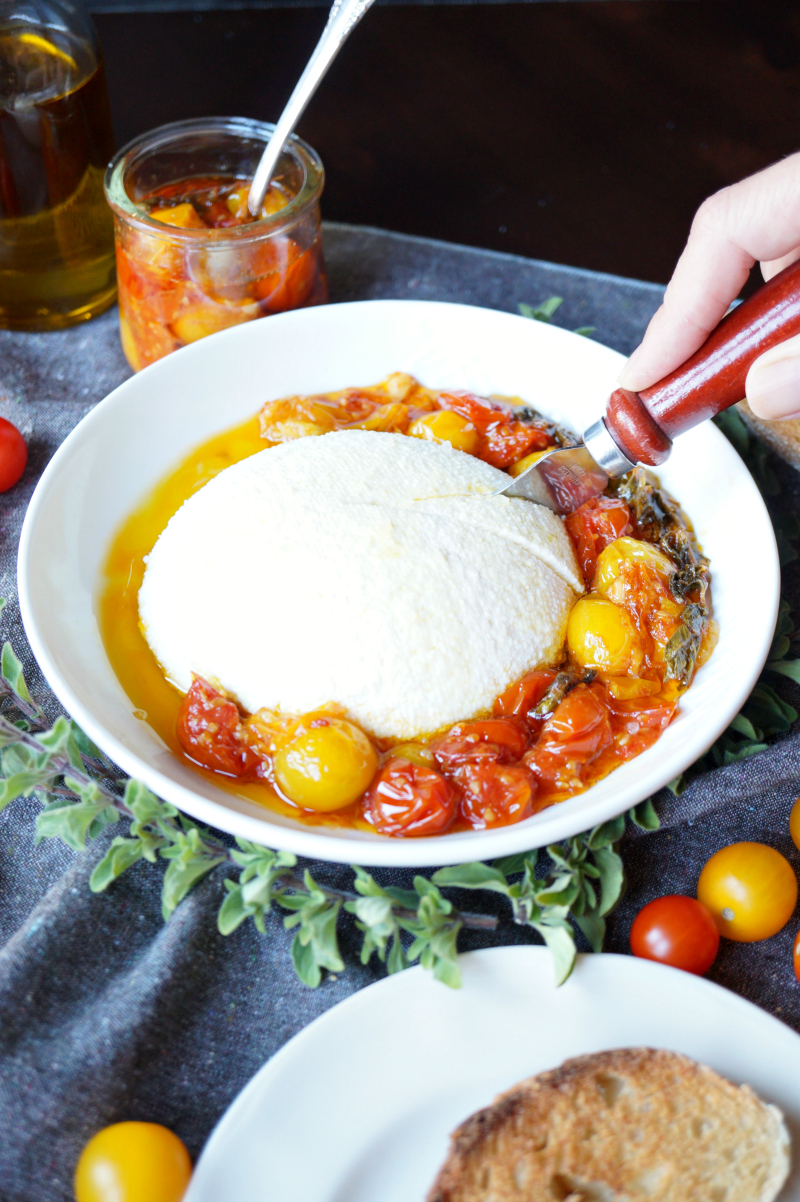 homemade ricotta with tomato garlic confit | The Baking Fairy