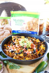 cheesy vegan pulled pork nachos | The Baking Fairy #TailgateWithATwist #SeasonalSolutions #ad