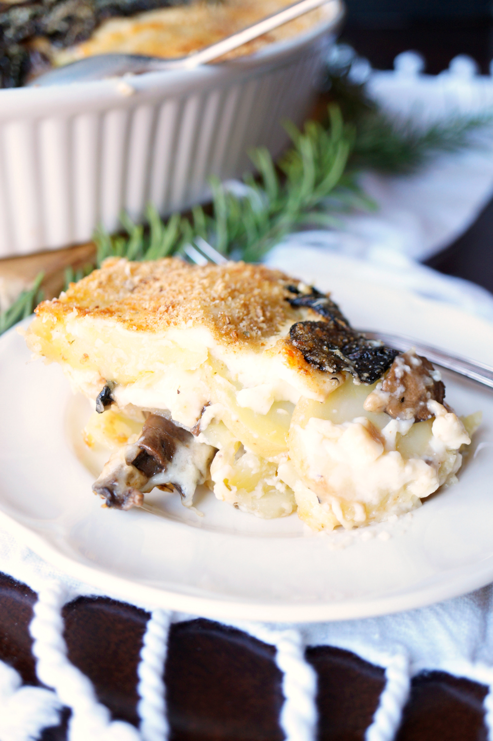 potato mushroom gratin with mozzarella and parmesan | The Baking Fairy