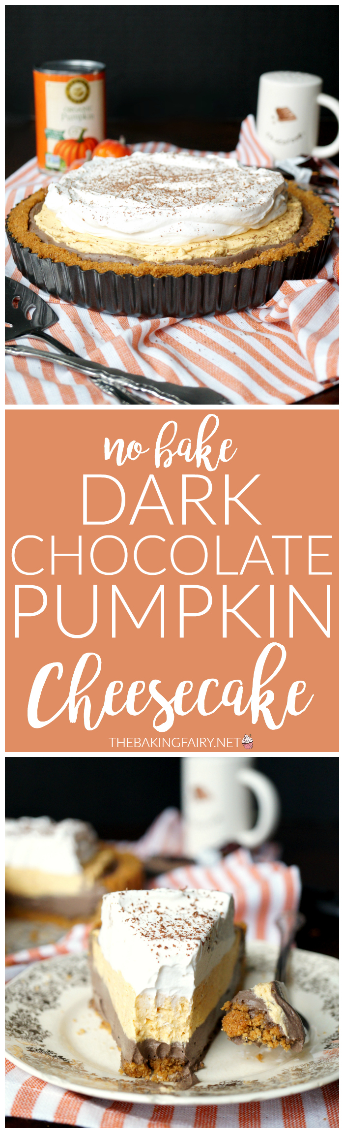 no-bake dark chocolate pumpkin cheesecake | The Baking Fairy