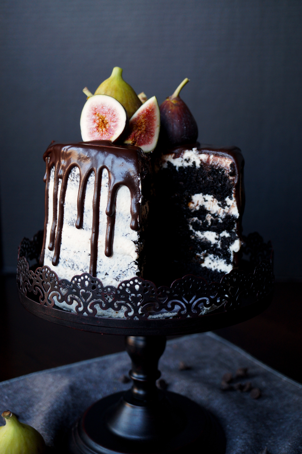 vegan fig dark chocolate layer cake | The Baking Fairy