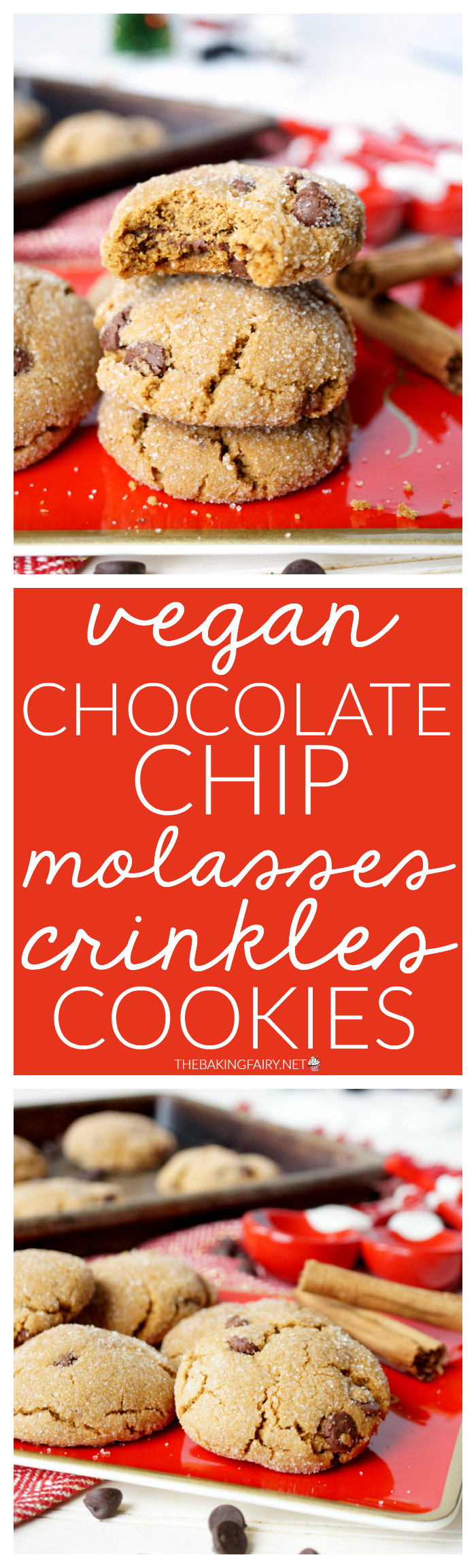 vegan chocolate chip molasses crinkles cookies | The Baking Fairy