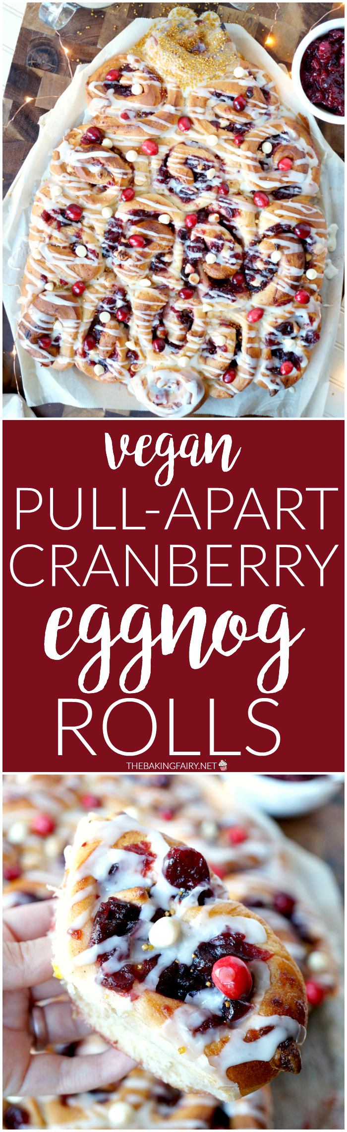 vegan pull-apart cranberry eggnog rolls | The Baking Fairy