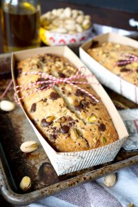 vegan chocolate chunk pistachio olive oil loaf cakes | The Baking Fairy