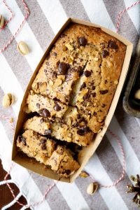 vegan chocolate chunk pistachio olive oil loaf cakes | The Baking Fairy