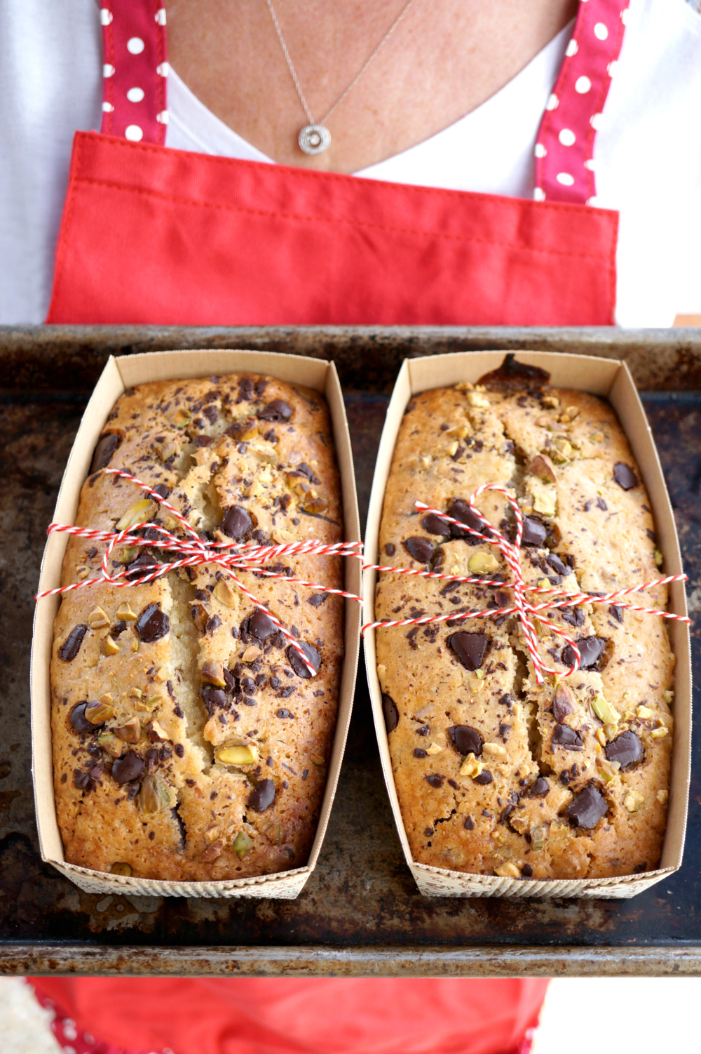 vegan chocolate chunk pistachio olive oil loaf cakes | The Baking Fairy