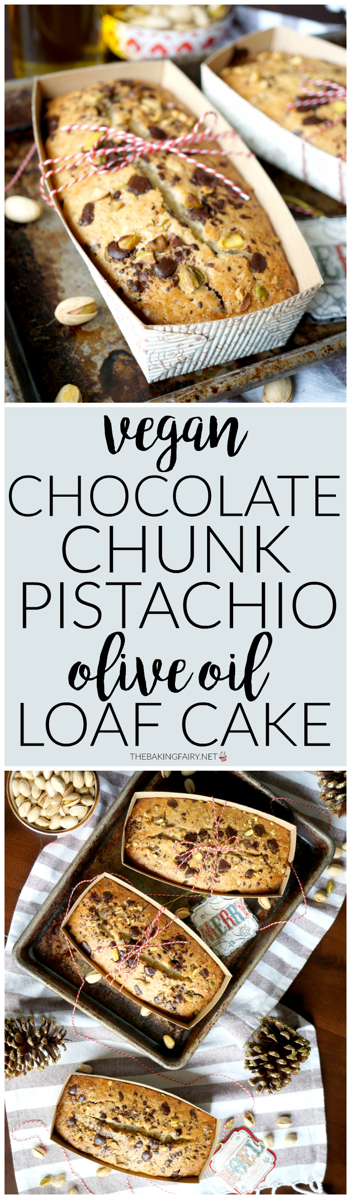 vegan chocolate chunk pistachio olive oil loaf cakes | The Baking Fairy