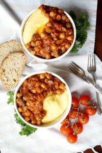 vegan chickpea mushroom tomato stew with polenta | The Baking Fairy