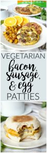 vegetarian bacon, sausage & egg patties | The Baking Fairy #VeggieNewYear #ad