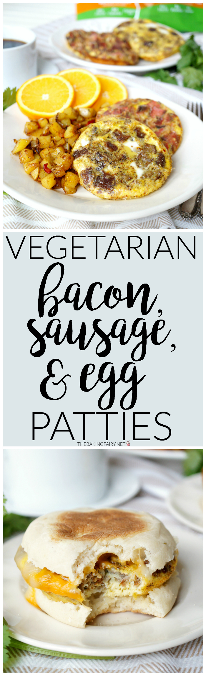 vegetarian bacon, sausage & egg patties | The Baking Fairy #VeggieNewYear #ad