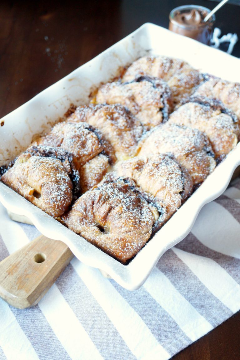 banana Nutella croissant french toast casserole The Baking Fairy