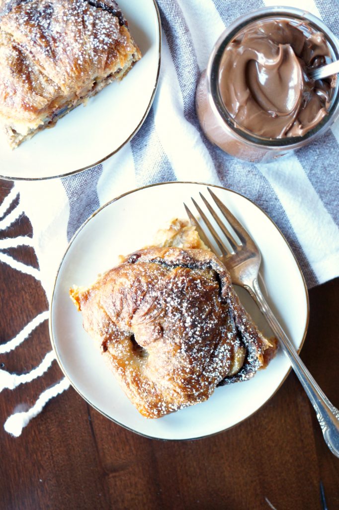 banana Nutella croissant french toast casserole The Baking Fairy
