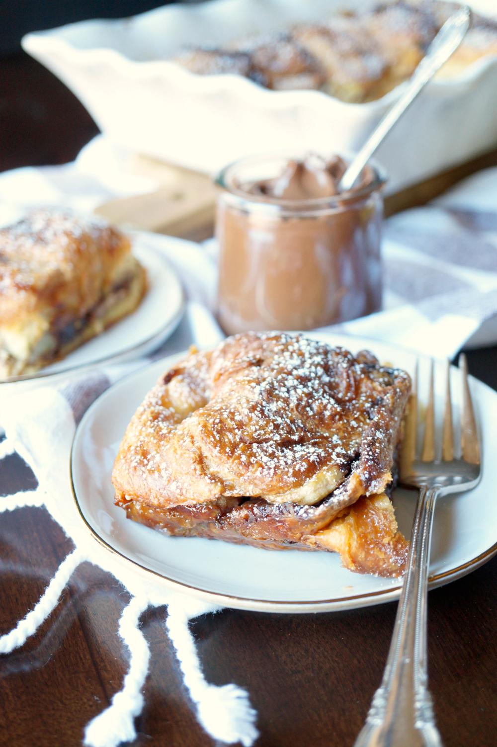 banana Nutella croissant french toast casserole | The Baking Fairy