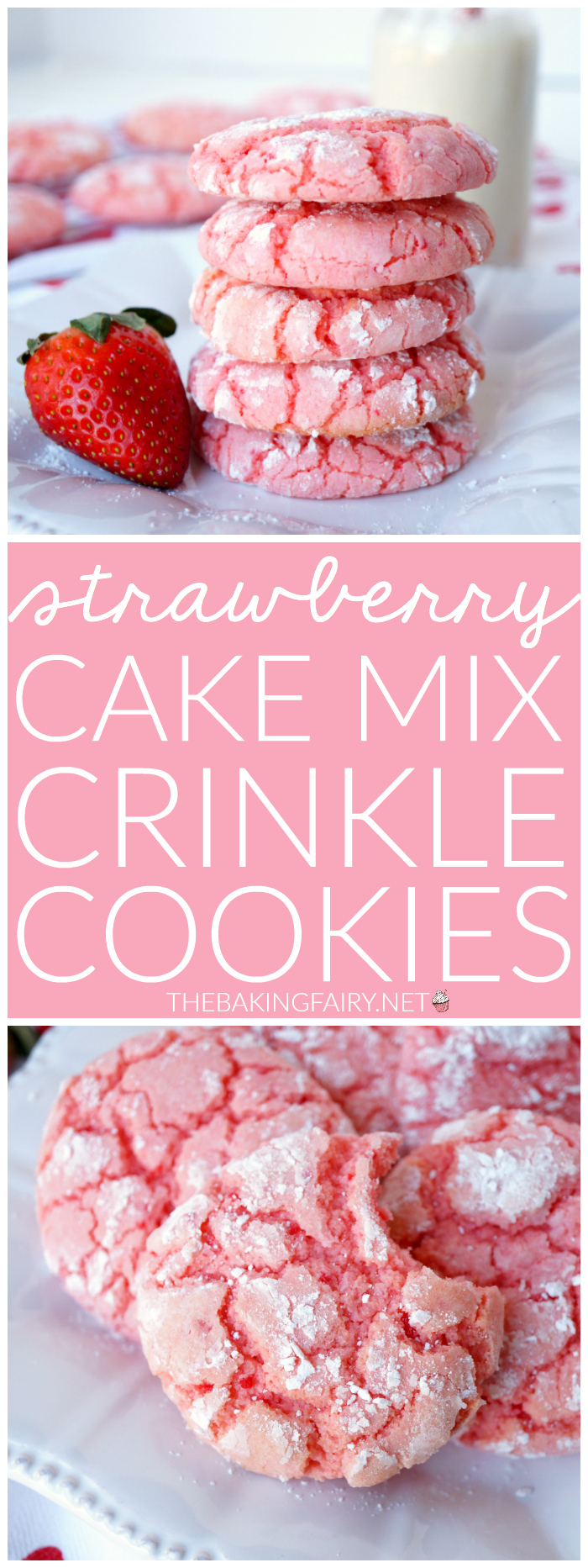 strawberry cake mix crinkle cookies | The Baking Fairy #FoodBloggerLove