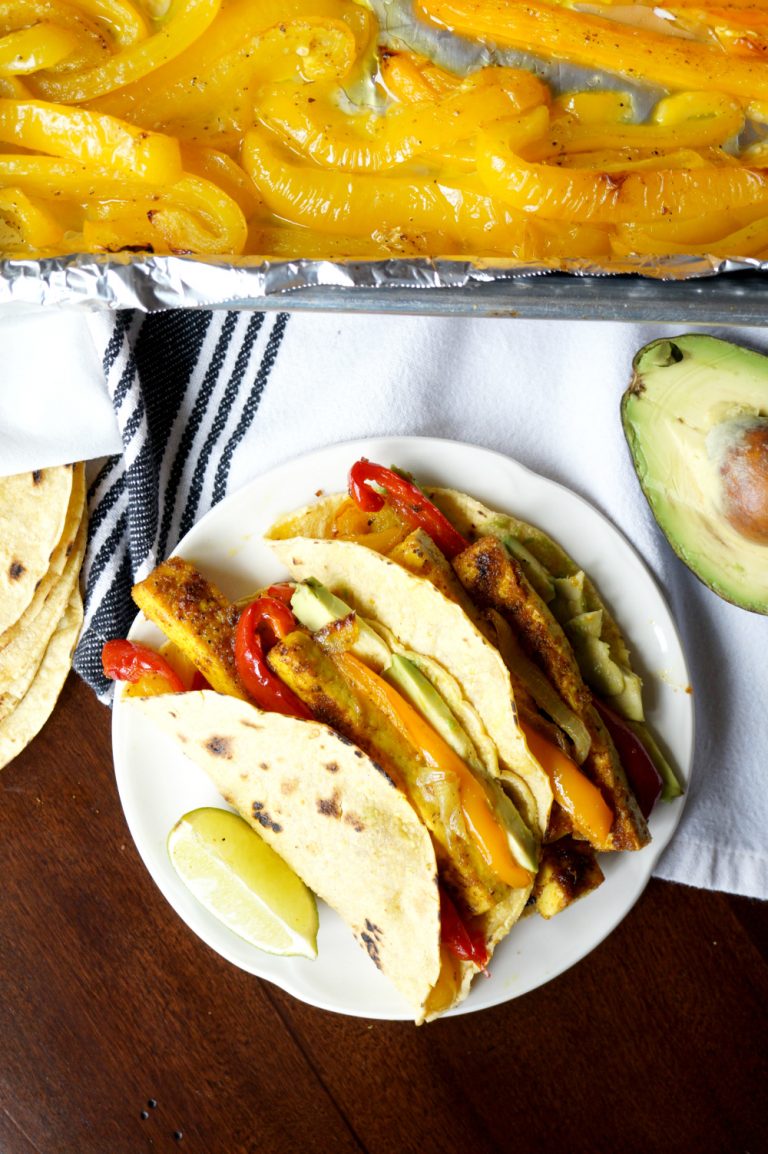 vegan sheetpan tofu fajitas The Baking Fairy