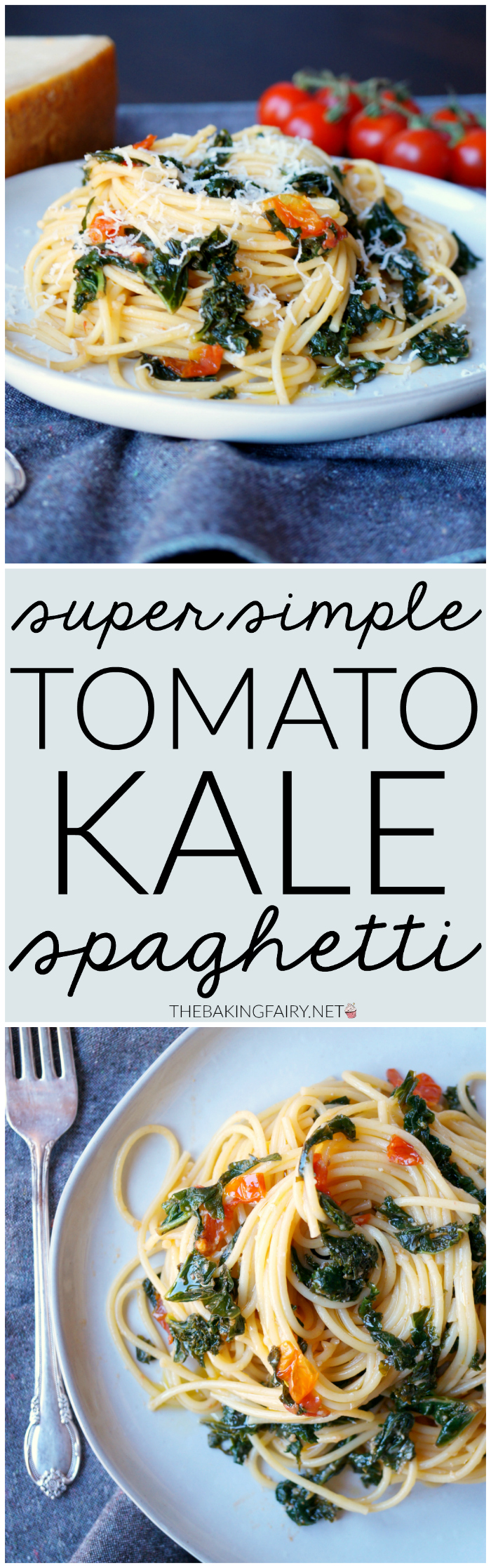 super simple tomato kale spaghetti | The Baking Fairy