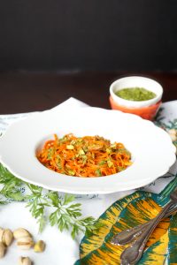 carrot noodles with carrot-top pesto and pistachios | The Baking Fairy