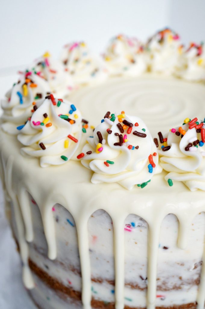 layered confetti drip cake | The Baking Fairy