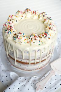 layered confetti drip cake | The Baking Fairy