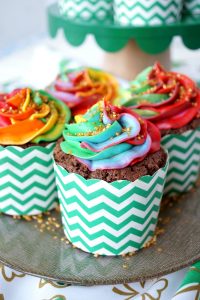 chocolate Bailey's cupcakes with rainbow frosting | The Baking Fairy