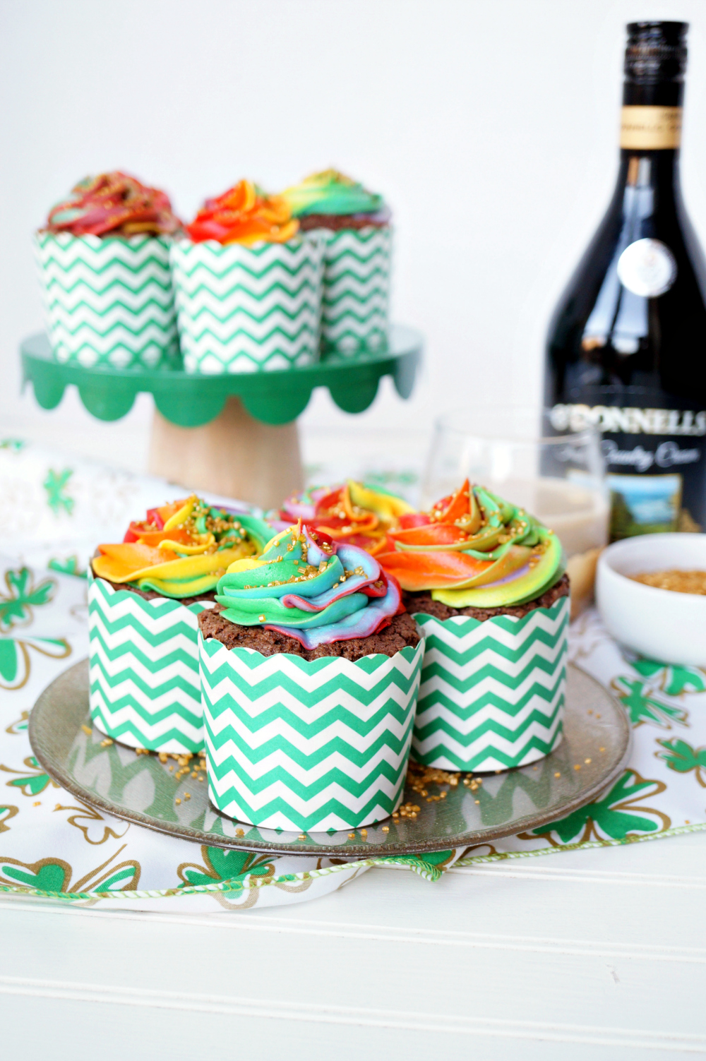 chocolate Bailey's cupcakes with rainbow frosting | The Baking Fairy