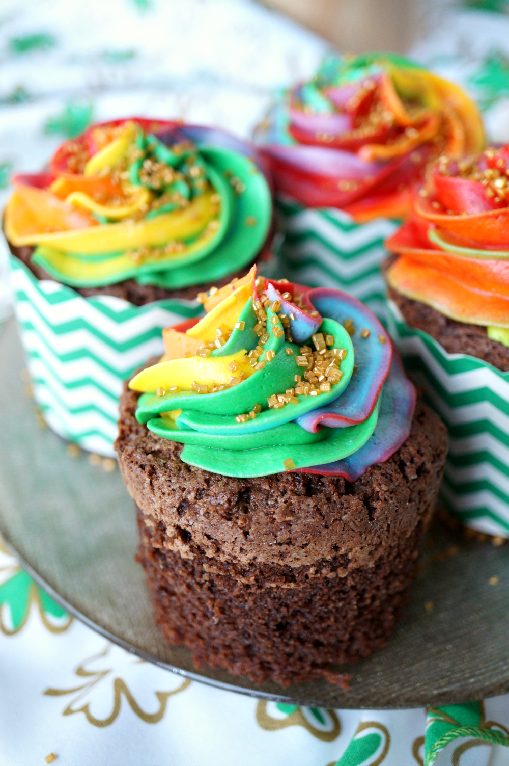 chocolate Bailey's cupcakes with rainbow frosting | The Baking Fairy