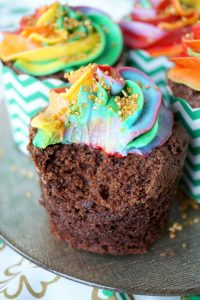 chocolate Bailey's cupcakes with rainbow frosting | The Baking Fairy