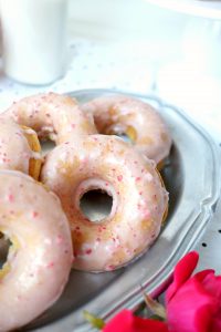 baked vanilla donuts with strawberry glaze {vegan/soy-free} | The Baking Fairy