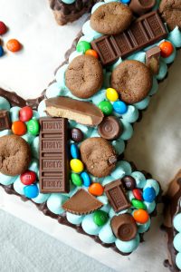 gluten free chocolate candy cutout number cake | The Baking Fairy