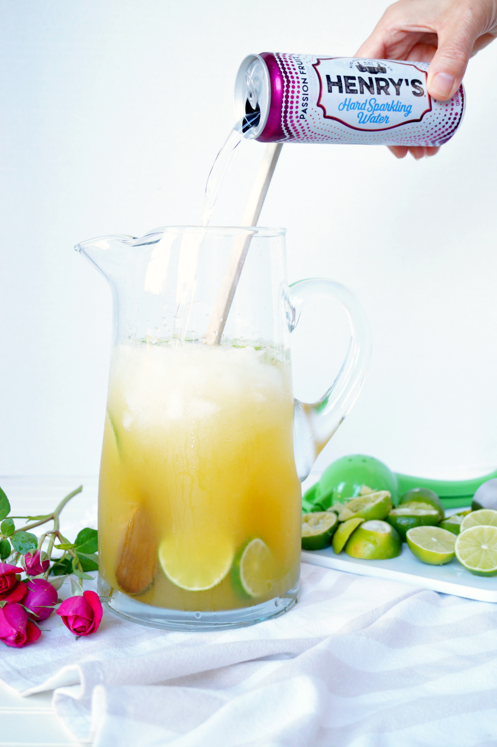 sparkling passionfruit lime margaritas by the pitcher | The Baking Fairy