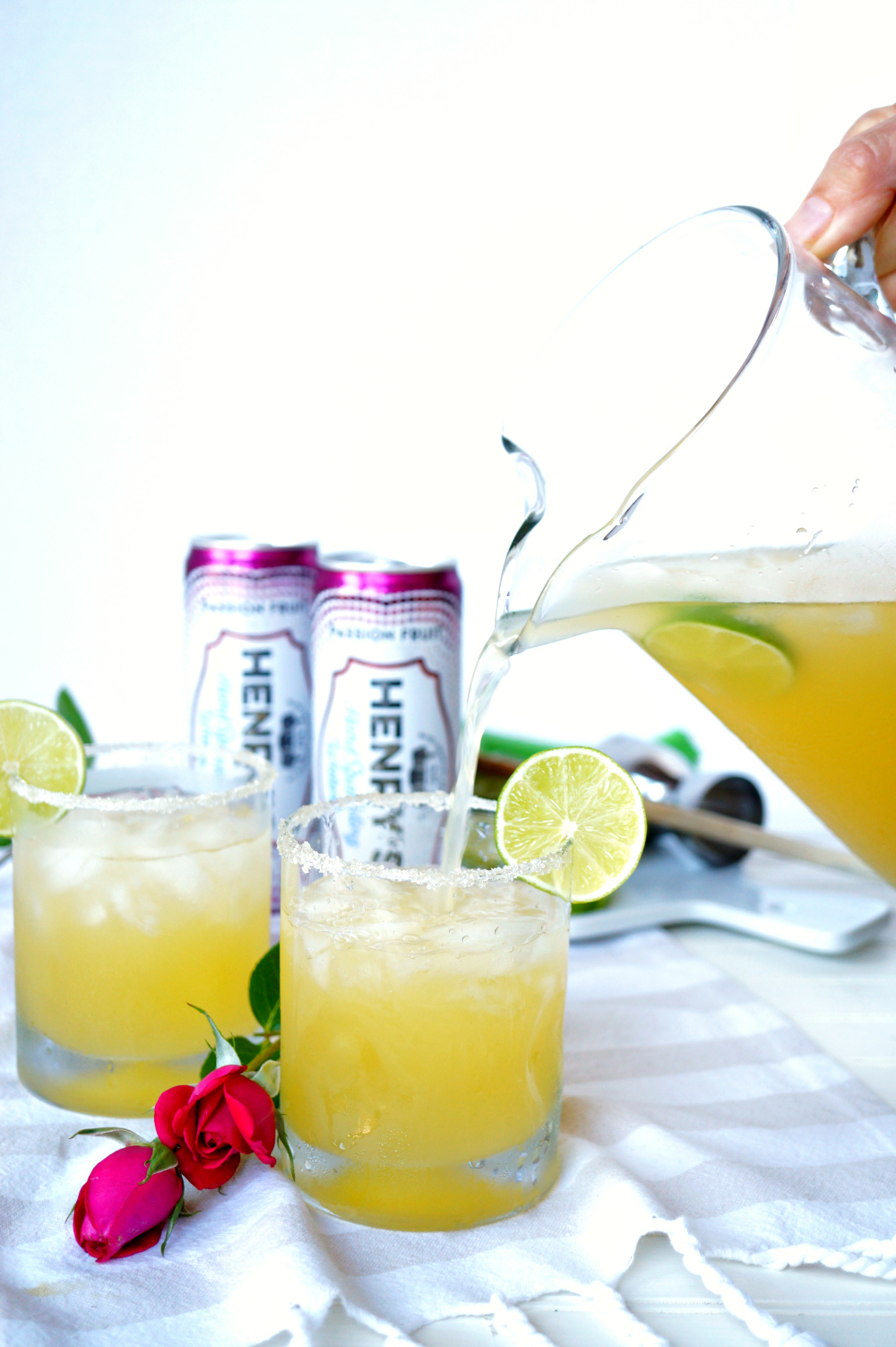 sparkling passionfruit lime margaritas by the pitcher | The Baking Fairy