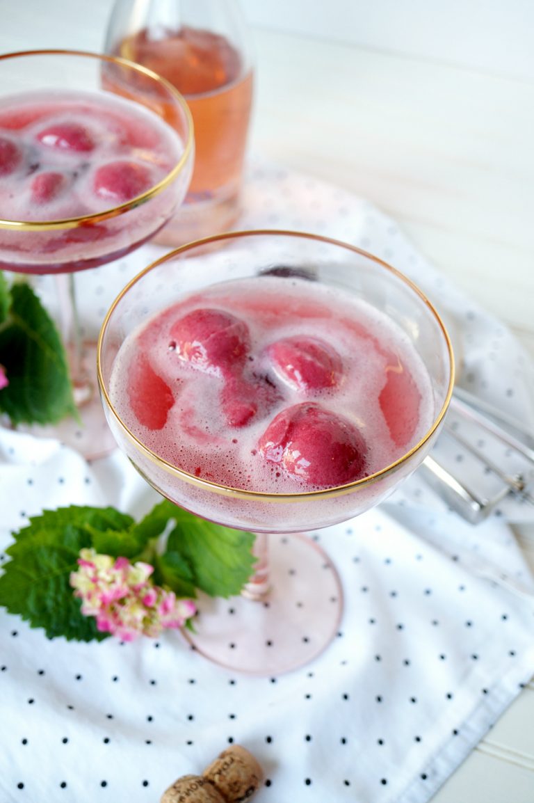 raspberry sorbet sparkling rosè floats - The Baking Fairy