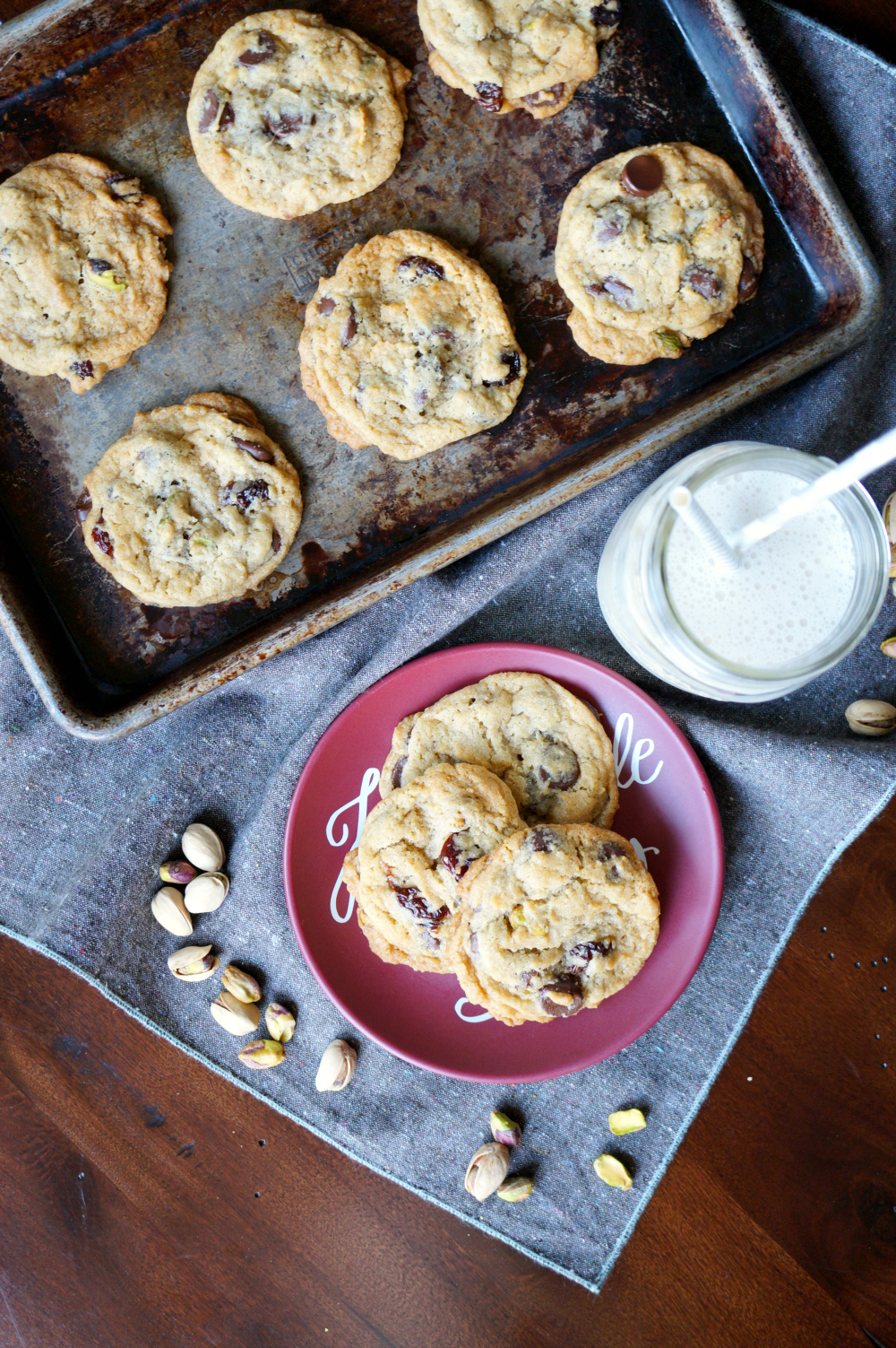 vegan cherry pistachio chocolate chip cookies | The Baking Fairy