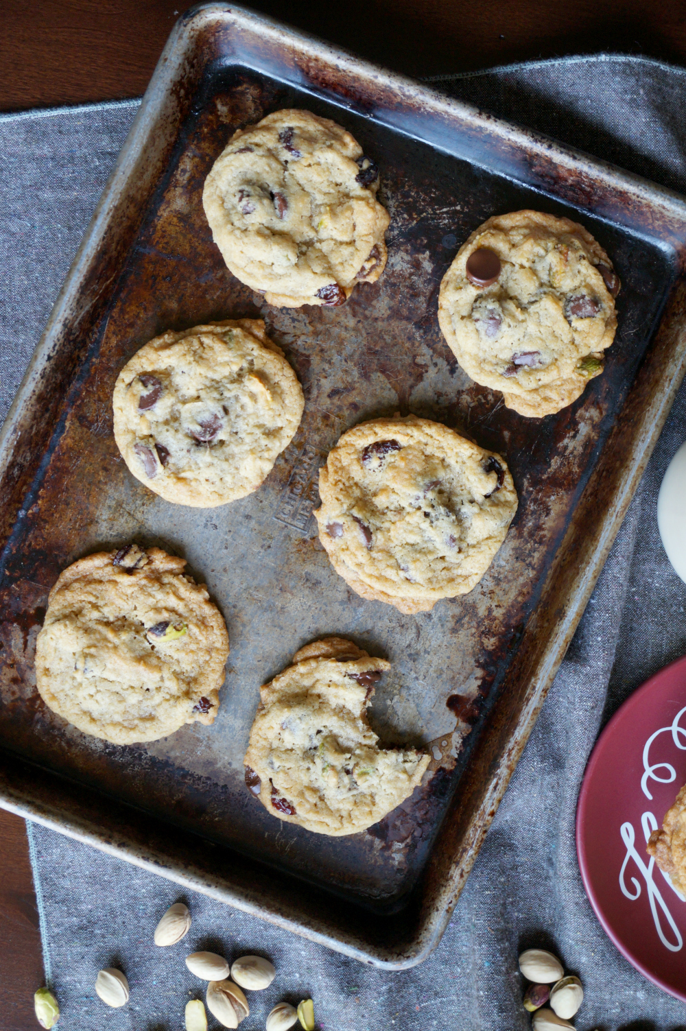 vegan cherry pistachio chocolate chip cookies | The Baking Fairy