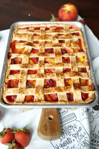 vegan strawberry, mango, and peach slab pie | The Baking Fairy